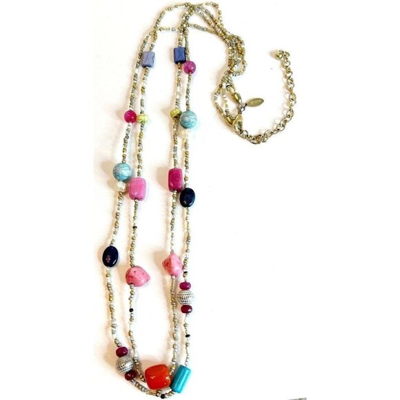 Chico's Women Turquoise Purple Metallic Bead Double Strand Gotdtone Necklace 15" - Picture 6 of 6